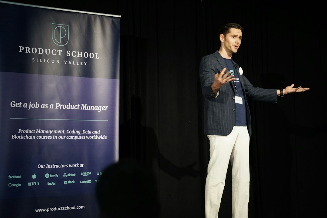 man delivering presentation